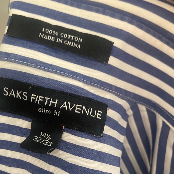 Saks Fifth Avenue Blue and White Striped Men's Shirt - Picture 2 of 3